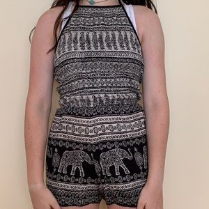 Black and white elephant romper